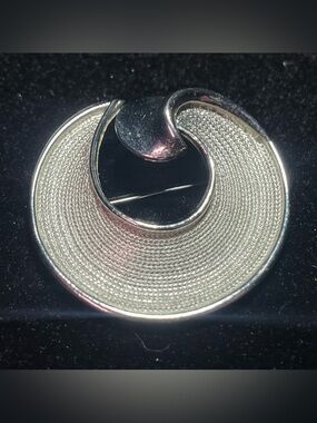 BSK Stamped Silver Toned Swirl Brooch Pin